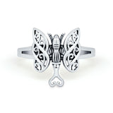 Butterfly Ring Heart Filigree Butterfly Band Round 925 Sterling Silver