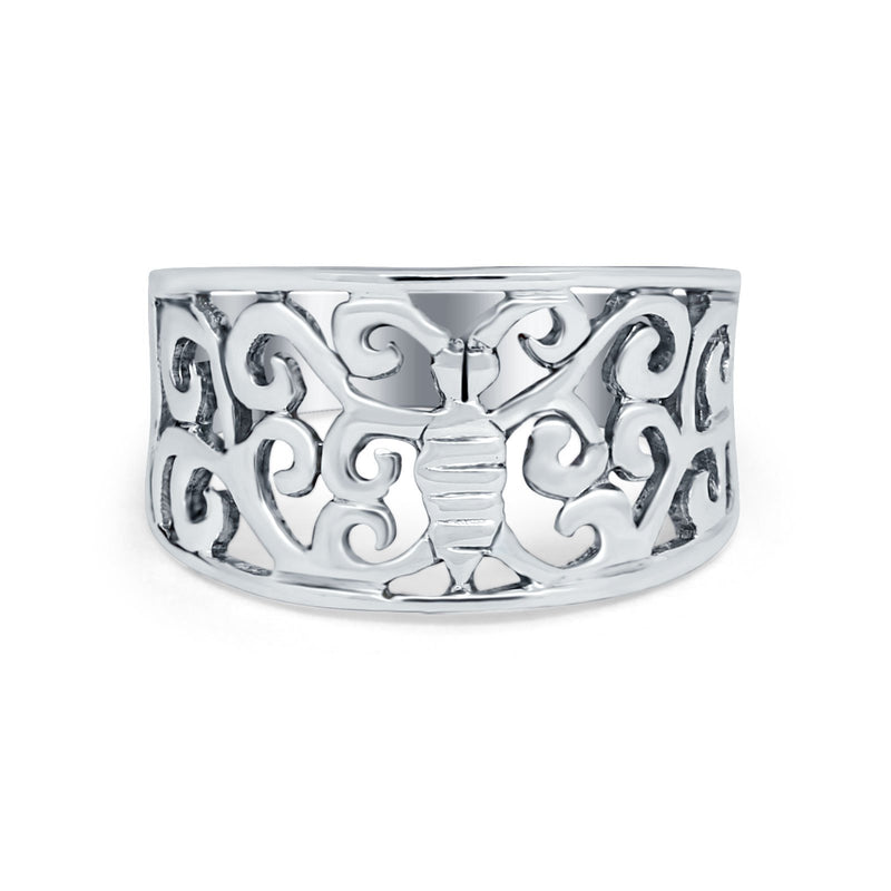 Sterling Silver Filigree Butterfly Ring Band Round 925 Sterling Silver