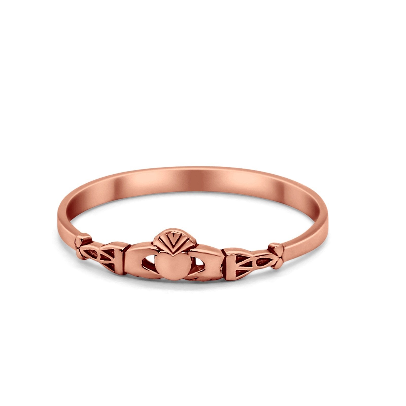 Petite Dainty Plain Simple Heart Claddagh Promise Ring 925 Sterling Silver