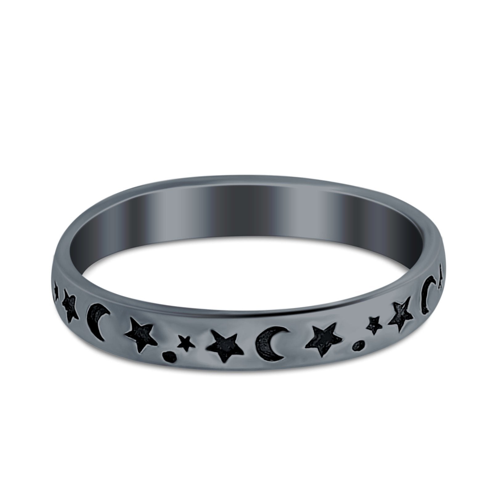 Stars Moon Ring Band 925 Sterling Silver Moon Star Band