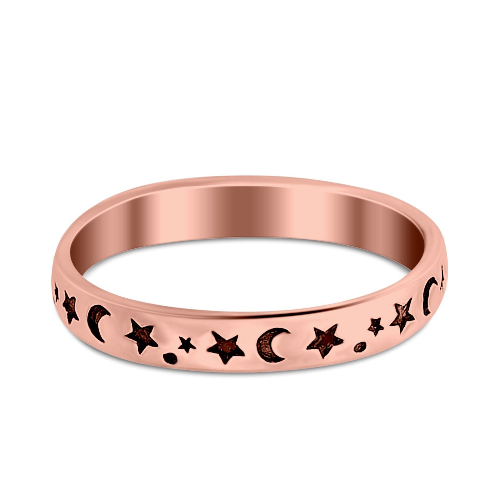 Stars Moon Ring Band 925 Sterling Silver Moon Star Band