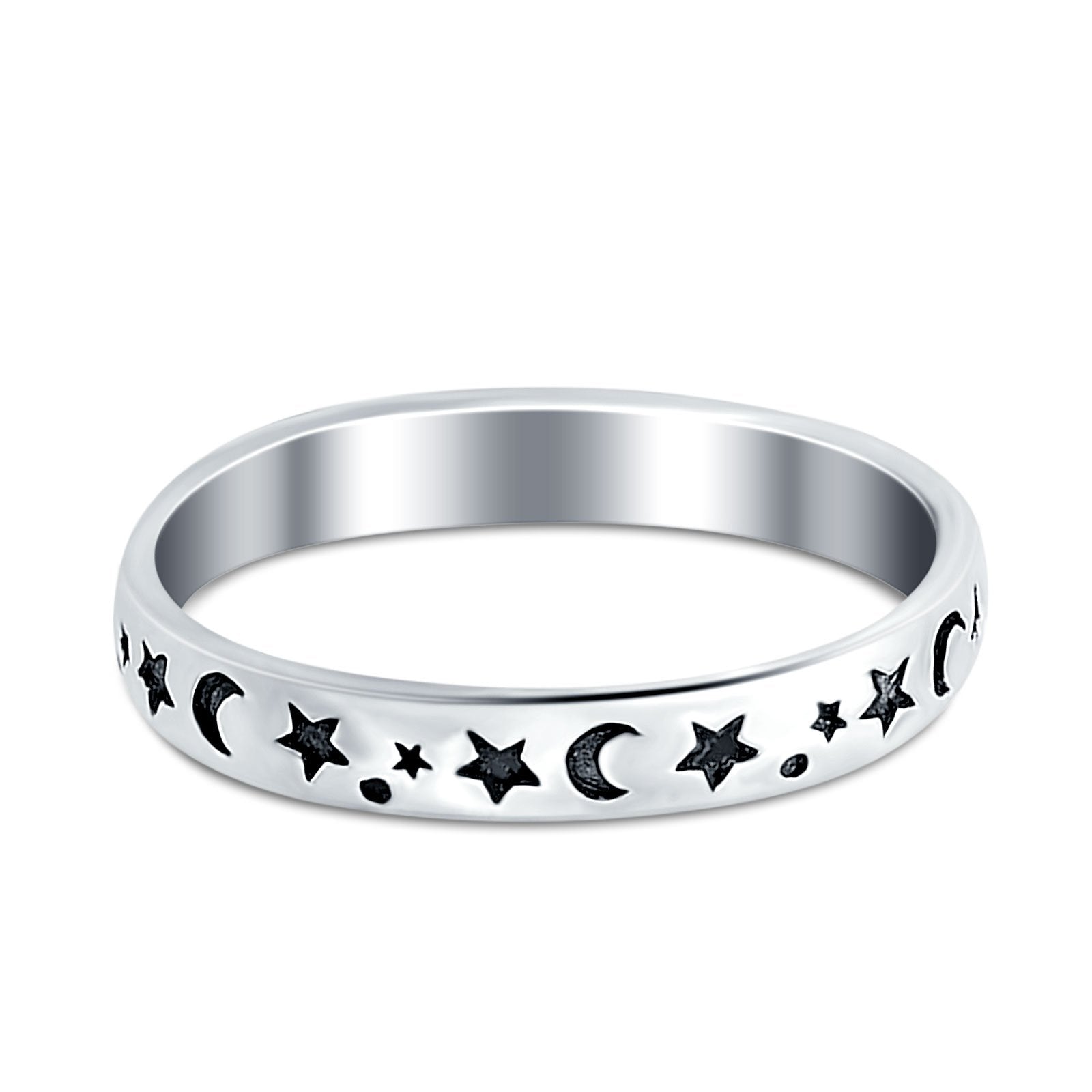 Stars Moon Ring Band 925 Sterling Silver Moon Star Band