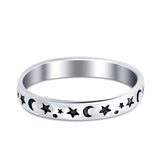 Stars Moon Ring Band 925 Sterling Silver Moon Star Band