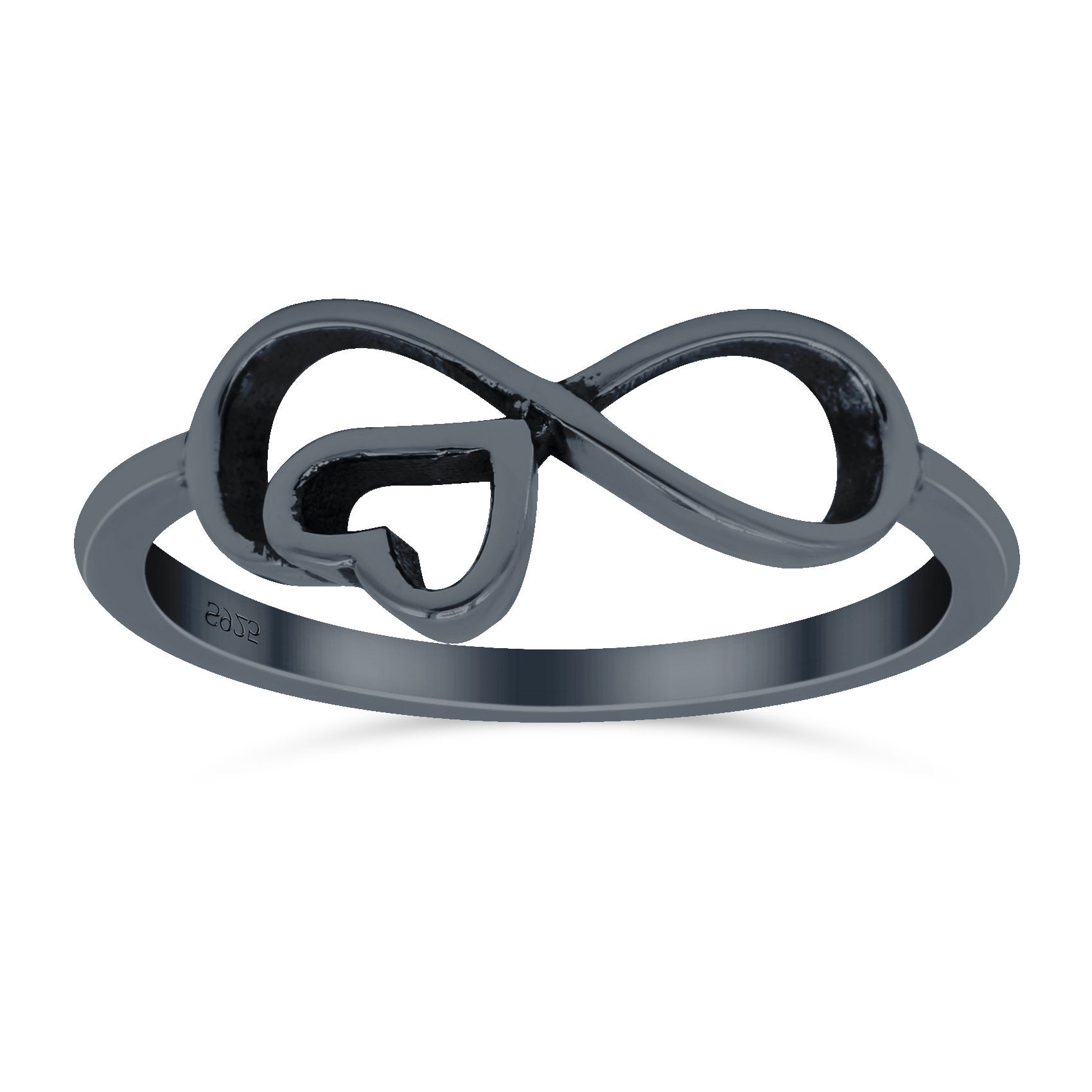 Infinity Heart Ring Oxidized Band Solid 925 Sterling Silver Thumb Ring (8mm)