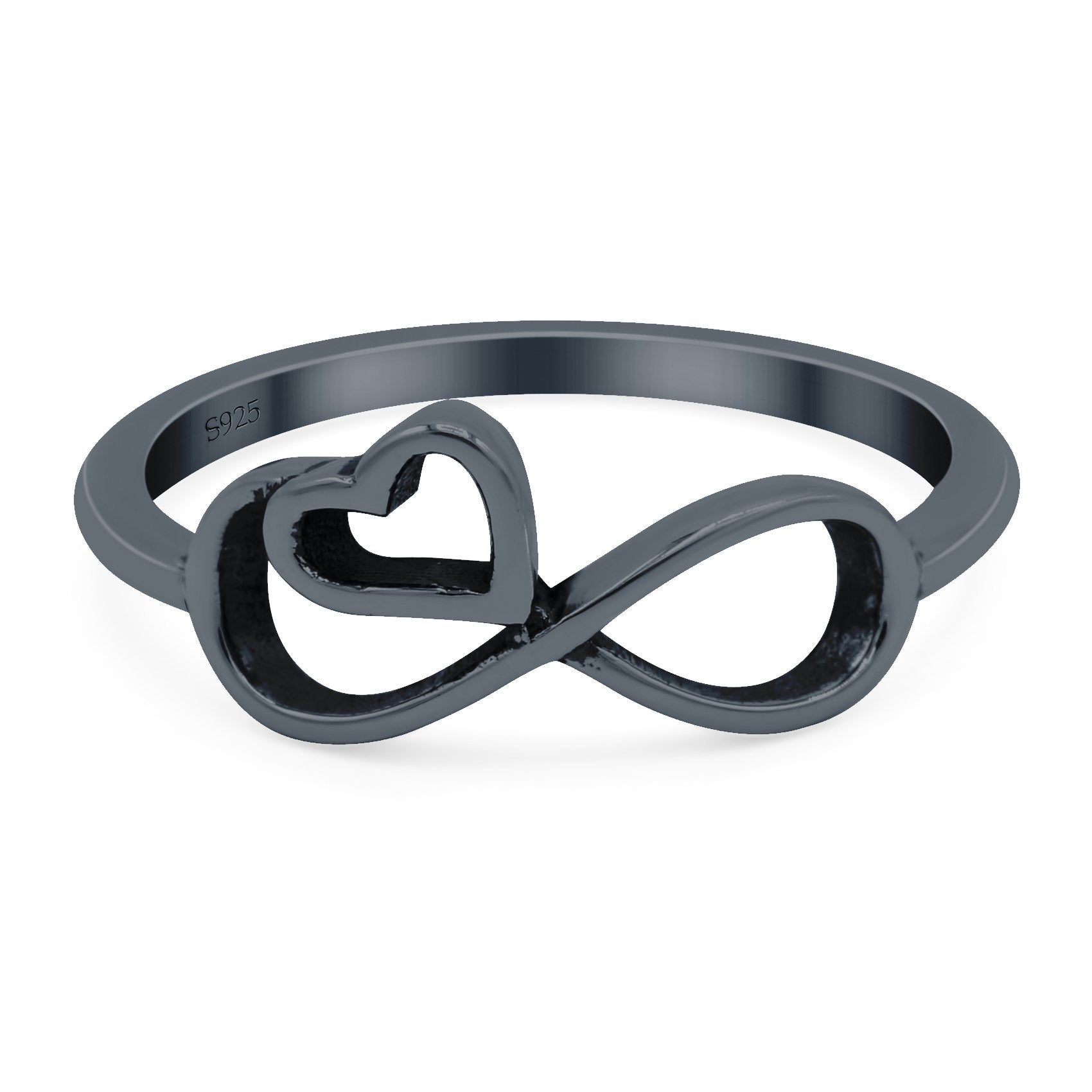 Infinity Heart Ring Oxidized Band Solid 925 Sterling Silver Thumb Ring (8mm)