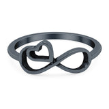 Infinity Heart Ring Oxidized Band Solid 925 Sterling Silver Thumb Ring (8mm)