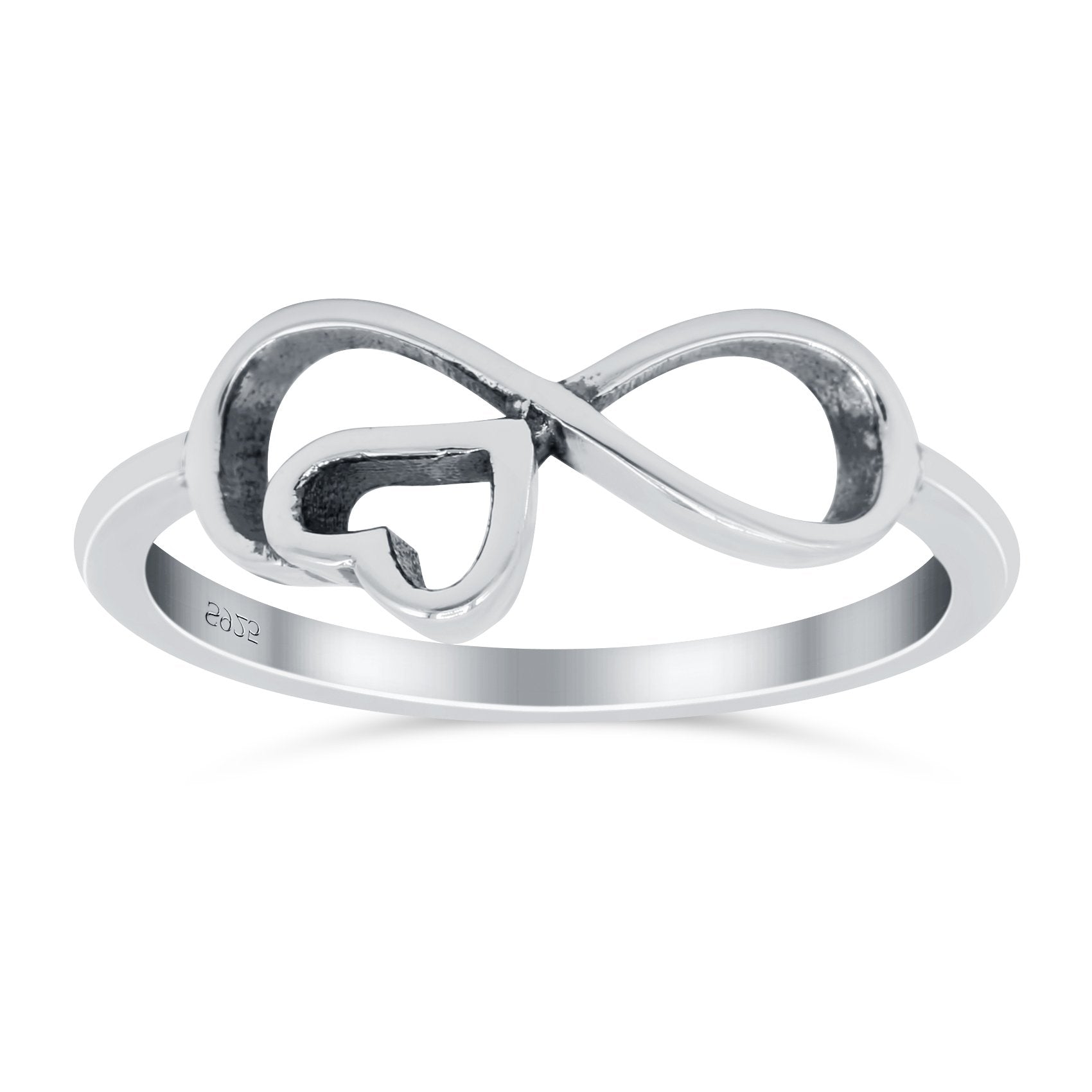 Infinity Heart Ring Oxidized Band Solid 925 Sterling Silver Thumb Ring (8mm)