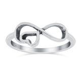 Infinity Heart Ring Oxidized Band Solid 925 Sterling Silver Thumb Ring (8mm)