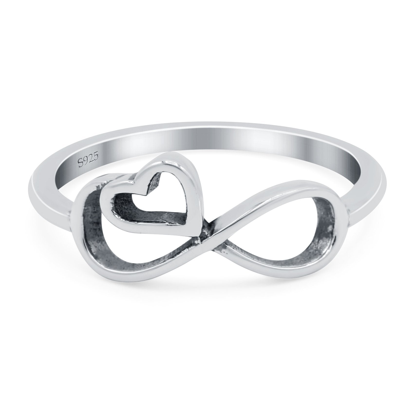 Infinity Heart Ring Oxidized Band Solid 925 Sterling Silver Thumb Ring (8mm)