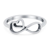 Infinity Heart Ring Oxidized Band Solid 925 Sterling Silver Thumb Ring (8mm)