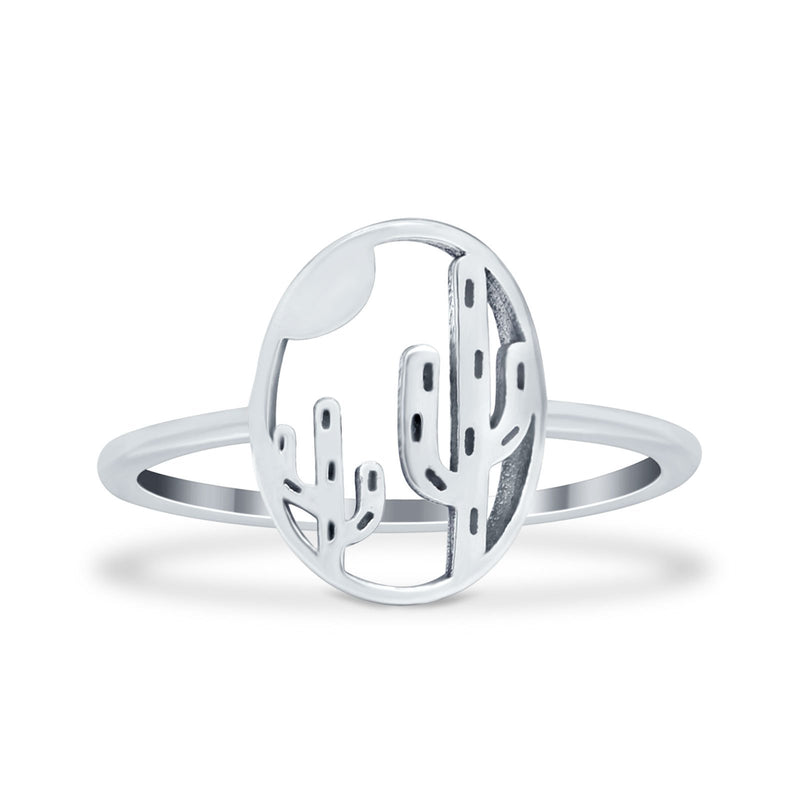 Cactus Plain Ring Band Round 925 Sterling Silver