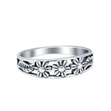 3 Flower Plain Ring Band Oxidized 925 Sterling Silver