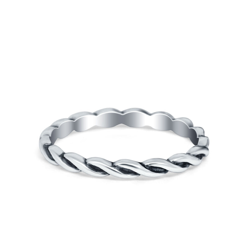 Oxidized Braided Twisted Rope Plain Band Ring 925 Sterling Silver