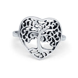 Sterling Silver Filigree Heart Tree of Life Band Ring Round 925 Sterling Silver