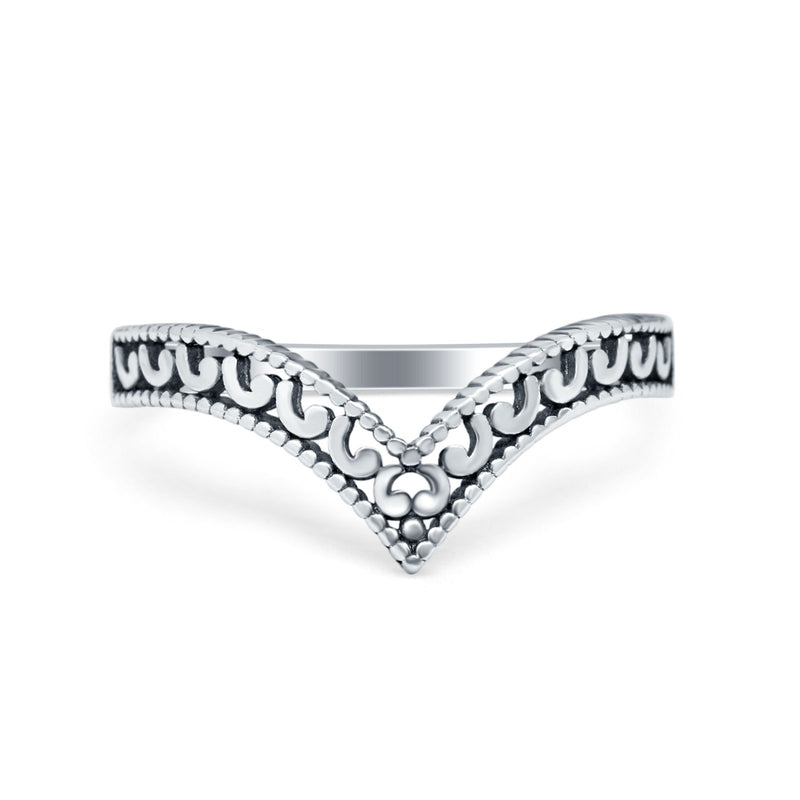 Heart Filigree Thumb Band Chevron Midi V Plain Ring 925 Sterling Silver