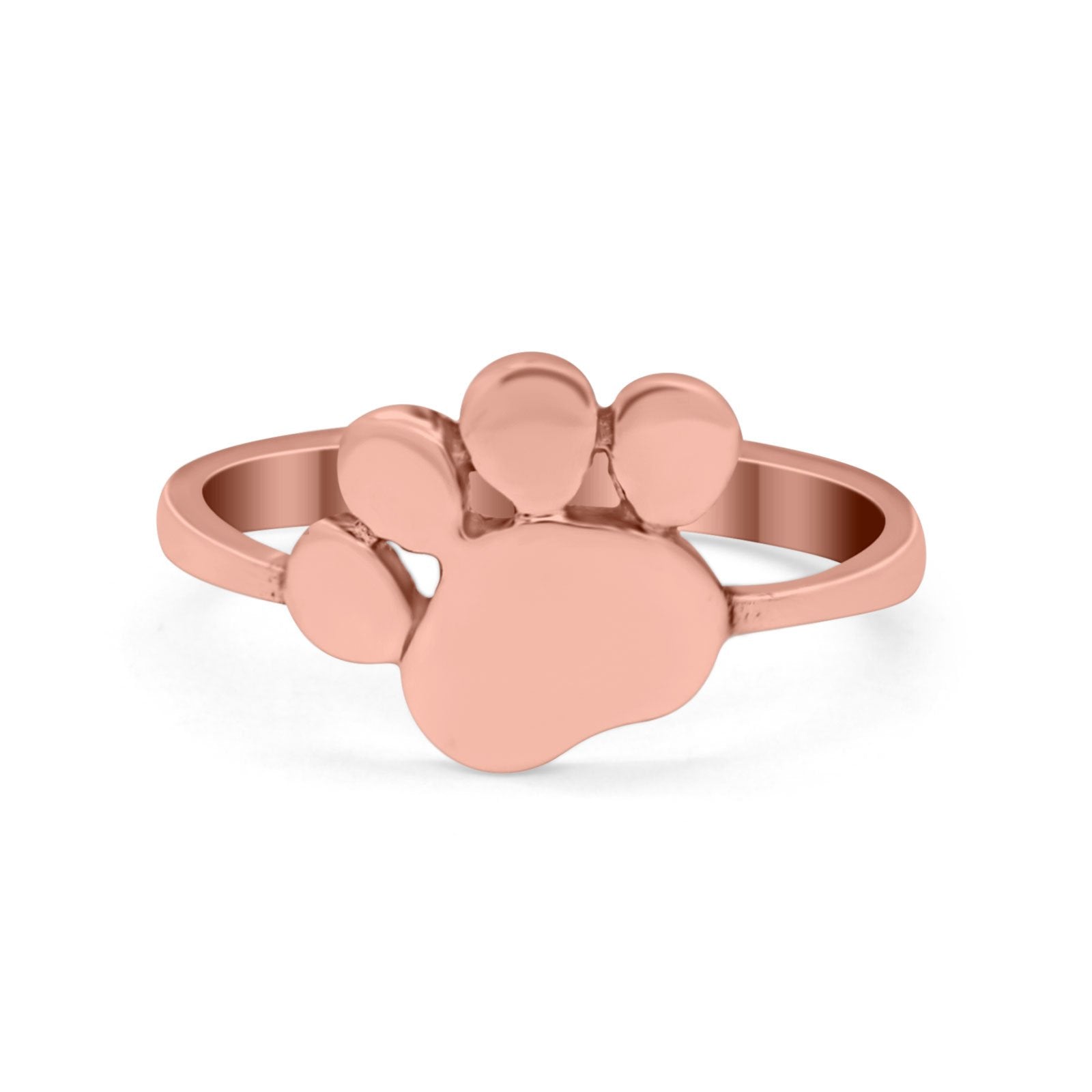 Petite Dainty Paw Print Thumb Plain Ring Band Round 925 Sterling Silver