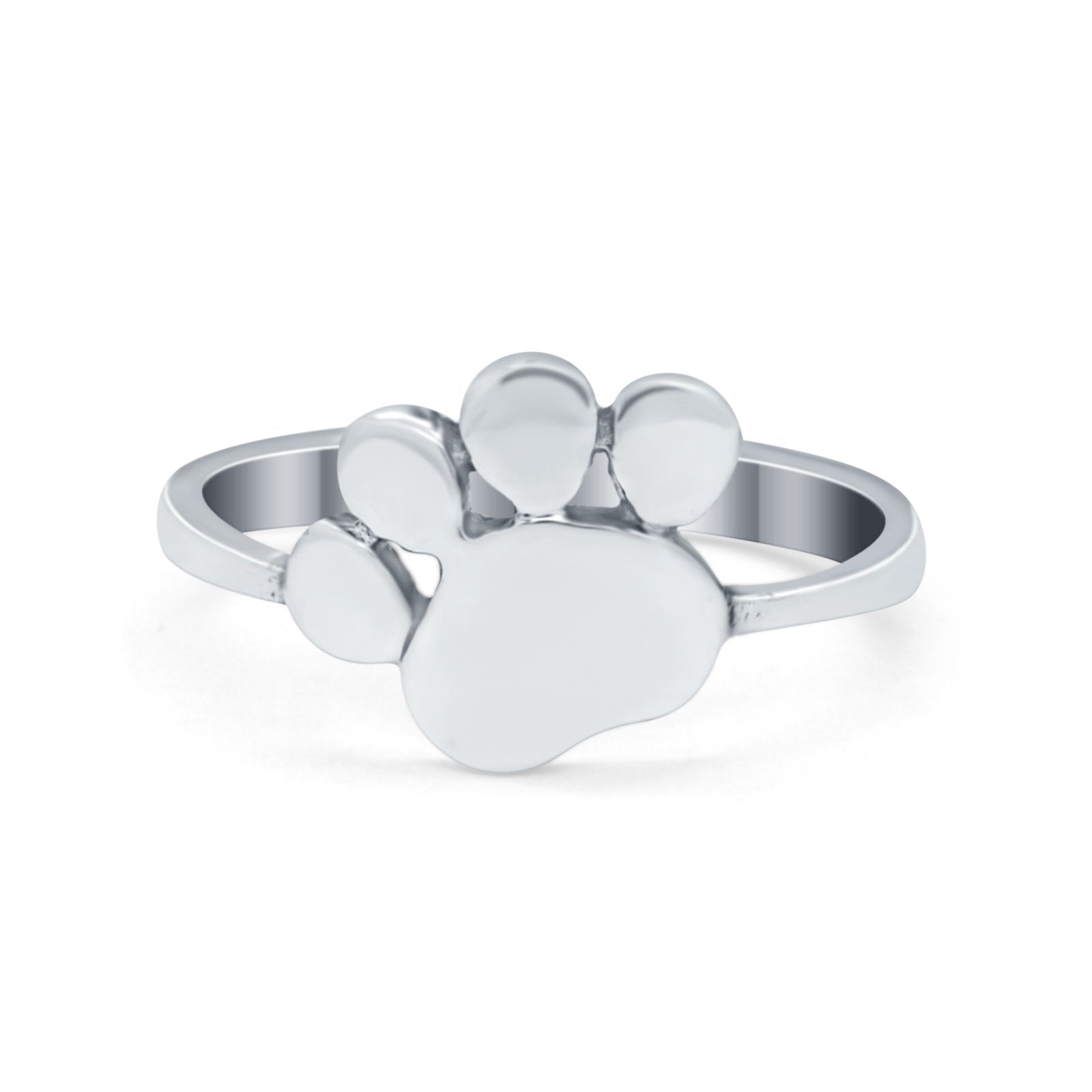 Petite Dainty Paw Print Thumb Plain Ring Band Round 925 Sterling Silver