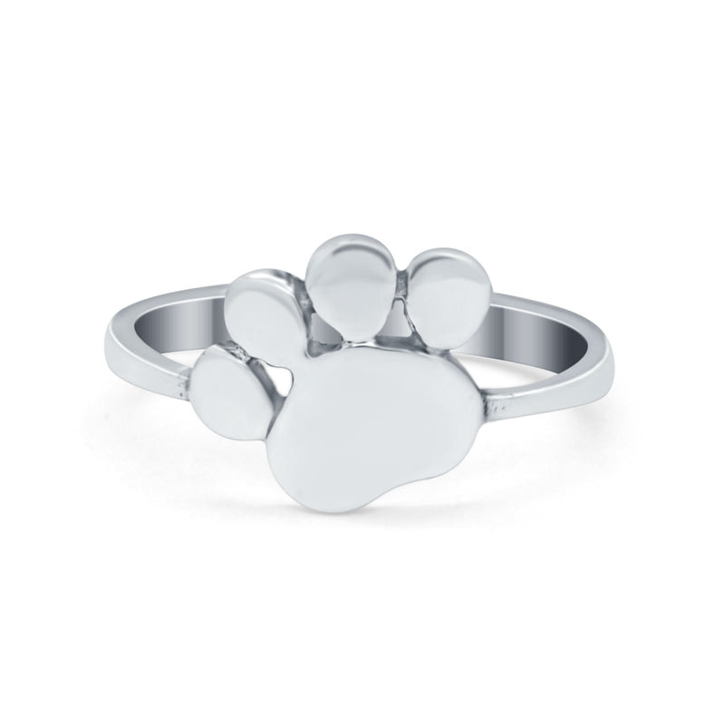 Petite Dainty Paw Print Thumb Plain Ring Band Round 925 Sterling Silver