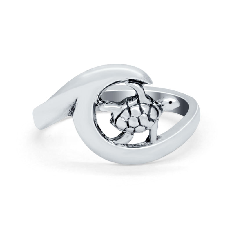 Wave Turtle Band Ocean Wave Summer Plain Ring Round 925 Sterling Silver