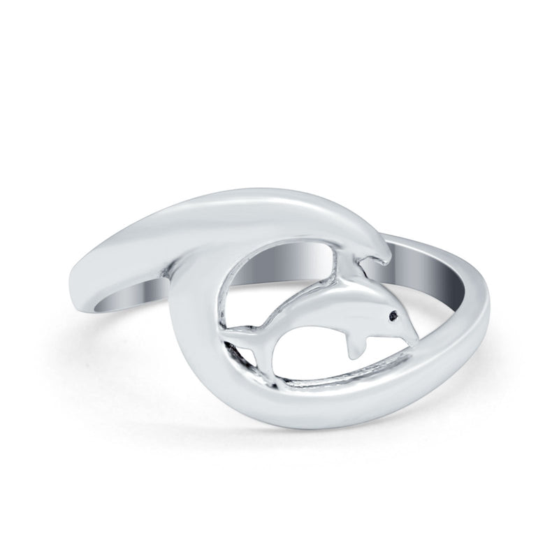 Wave Dolphin Band Plain Ring Ocean Wave Summer Round 925 Sterling Silver