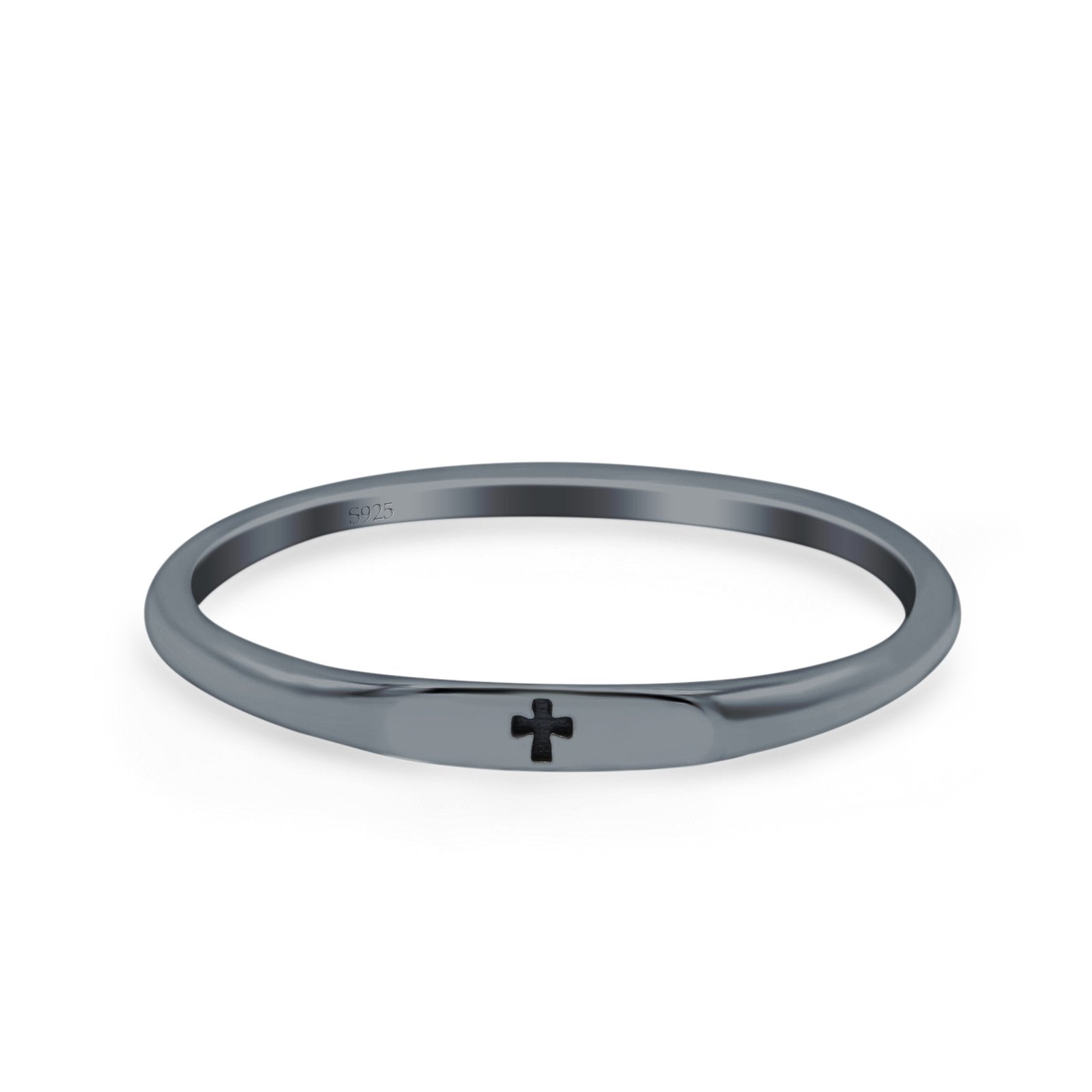 Small Cross Ring Oxidized Band Solid 925 Sterling Silver Thumb Ring (2.2mm)