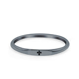 Small Cross Ring Oxidized Band Solid 925 Sterling Silver Thumb Ring (2.2mm)