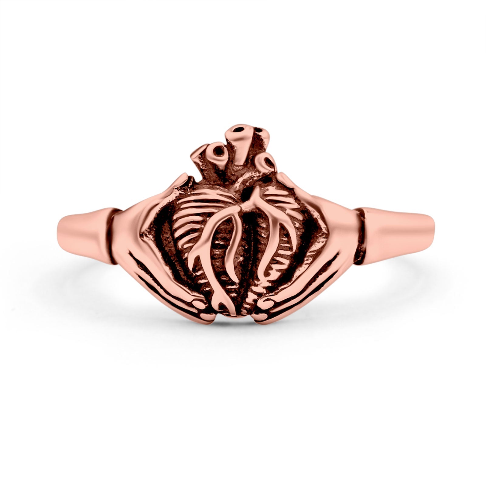 Human Heart Ring Oxidized Band Solid 925 Sterling Silver Thumb Ring (10mm)