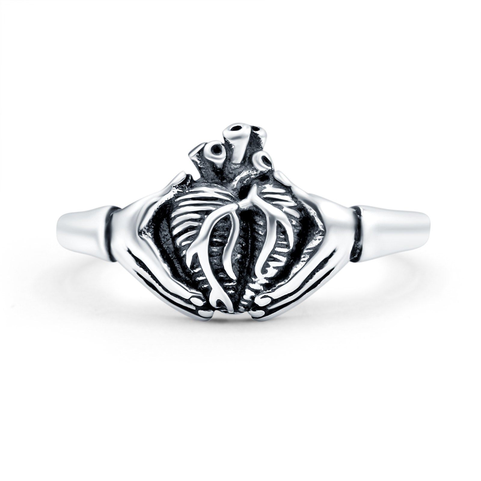 Human Heart Ring Oxidized Band Solid 925 Sterling Silver Thumb Ring (10mm)