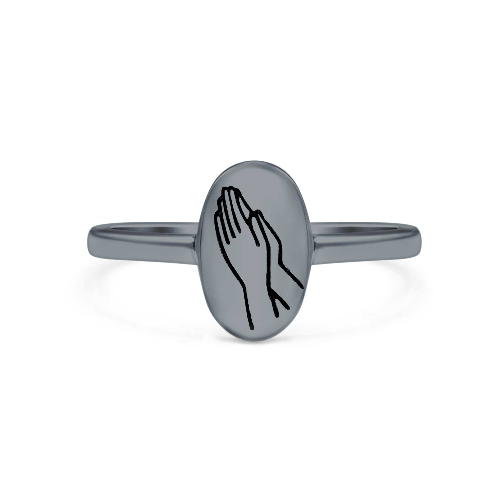 Praying Hands Ring Oxidized Band Solid 925 Sterling Silver Thumb Ring (9.5mm)