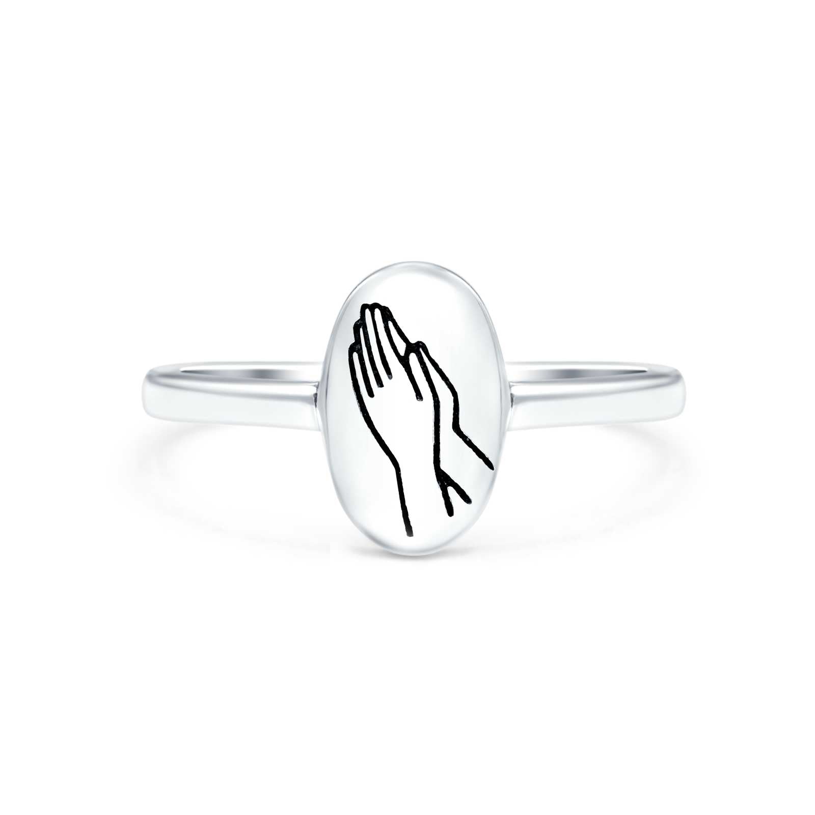 Praying Hands Ring Oxidized Band Solid 925 Sterling Silver Thumb Ring (9.5mm)