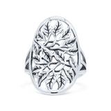 Filigree Leaves Circle Charm Tree of Life Statement Oxidized Band Solid 925 Sterling Silver Thumb Ring (27.5mm)