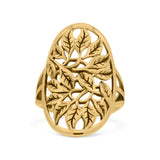 Filigree Leaves Circle Charm Tree of Life Statement Oxidized Band Solid 925 Sterling Silver Thumb Ring (27.5mm)