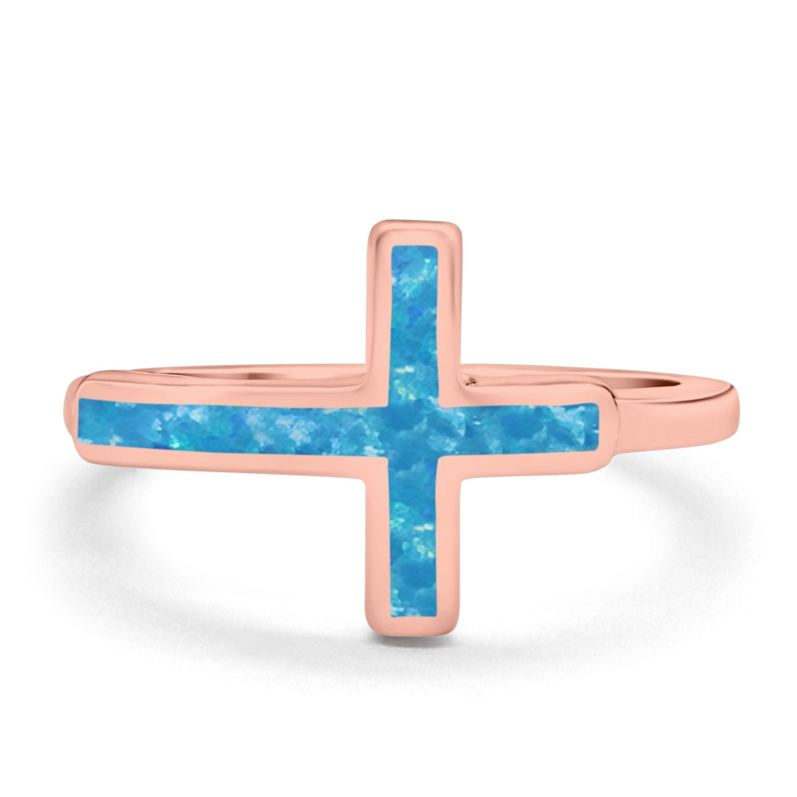 Sideways Cross Ring Rhodium Plated Band Lab Created Opal 925 Sterling Silver (12mm)
