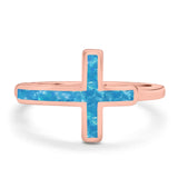 Sideways Cross Ring Rhodium Plated Band Lab Created Opal 925 Sterling Silver (12mm)