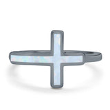 Sideways Cross Ring Rhodium Plated Band Lab Created Opal 925 Sterling Silver (12mm)