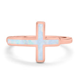 Sideways Cross Ring Rhodium Plated Band Lab Created Opal 925 Sterling Silver (12mm)