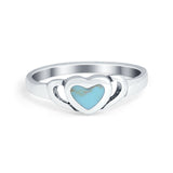 Heart Promsie Ring Round Simulated Turquoise Cubic Zirconia 925 Sterling Silver