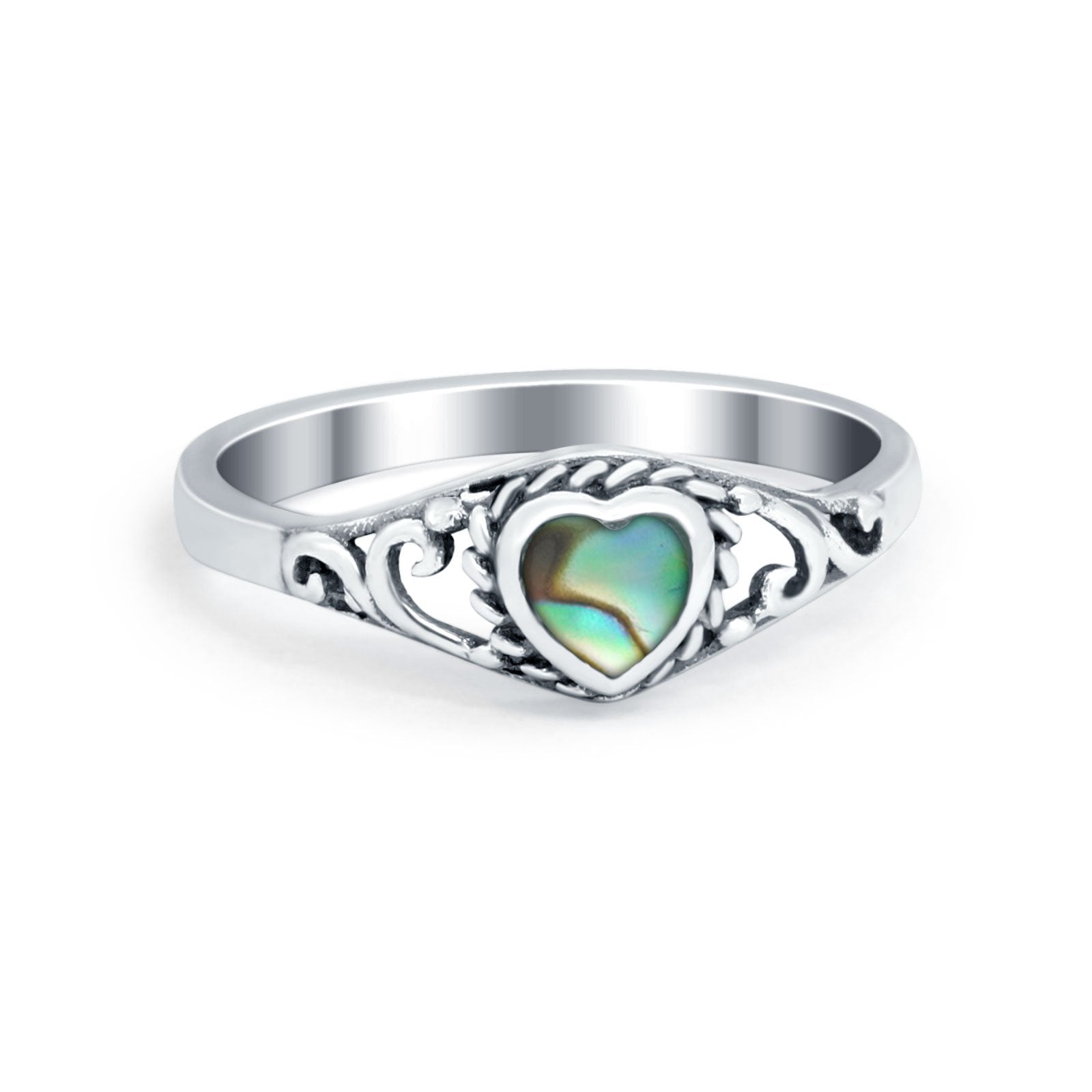 Filigree Heart Ring Oxidzied Simulated Cubic Zirconia 925 Sterling Silver