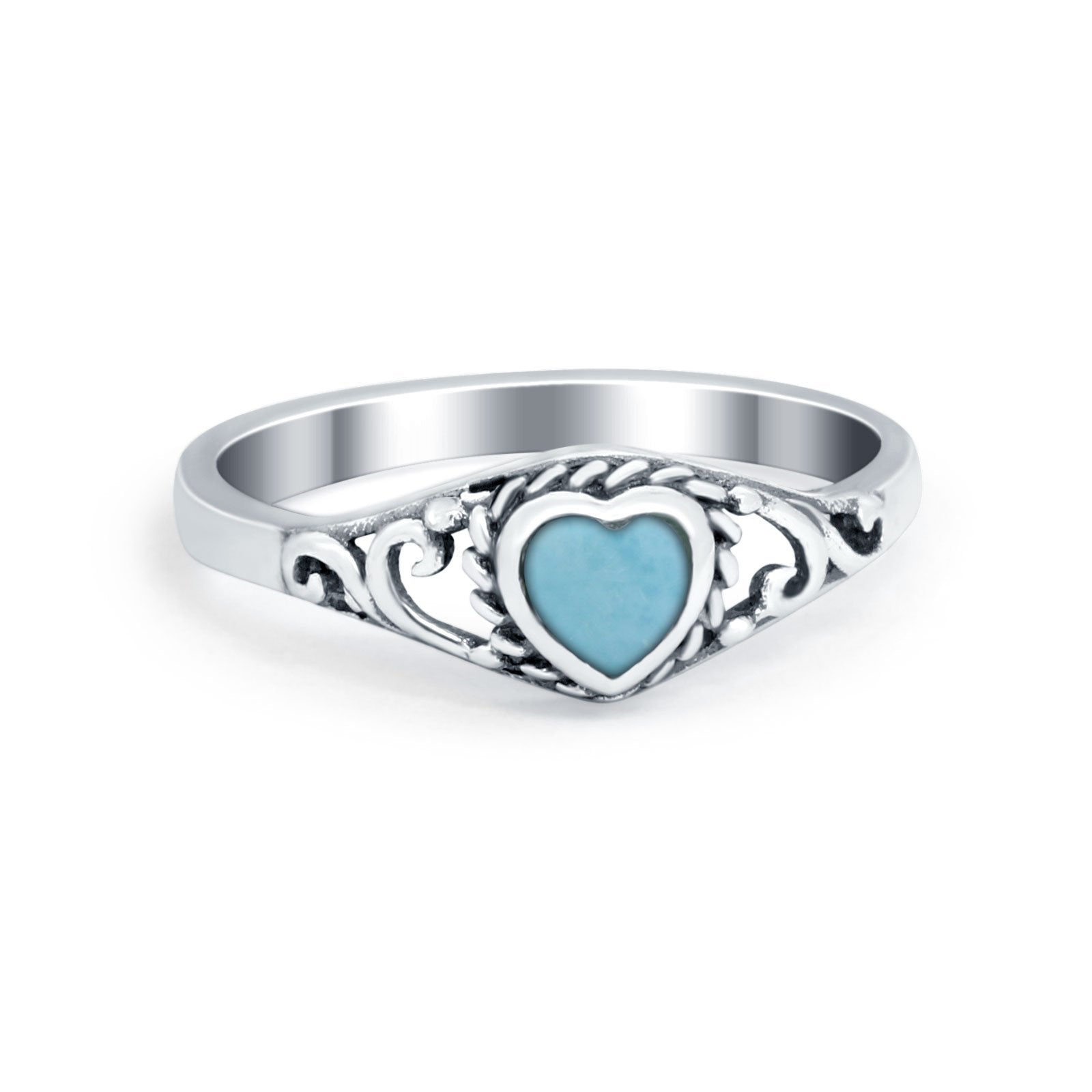Filigree Heart Ring Oxidzied Simulated Cubic Zirconia 925 Sterling Silver