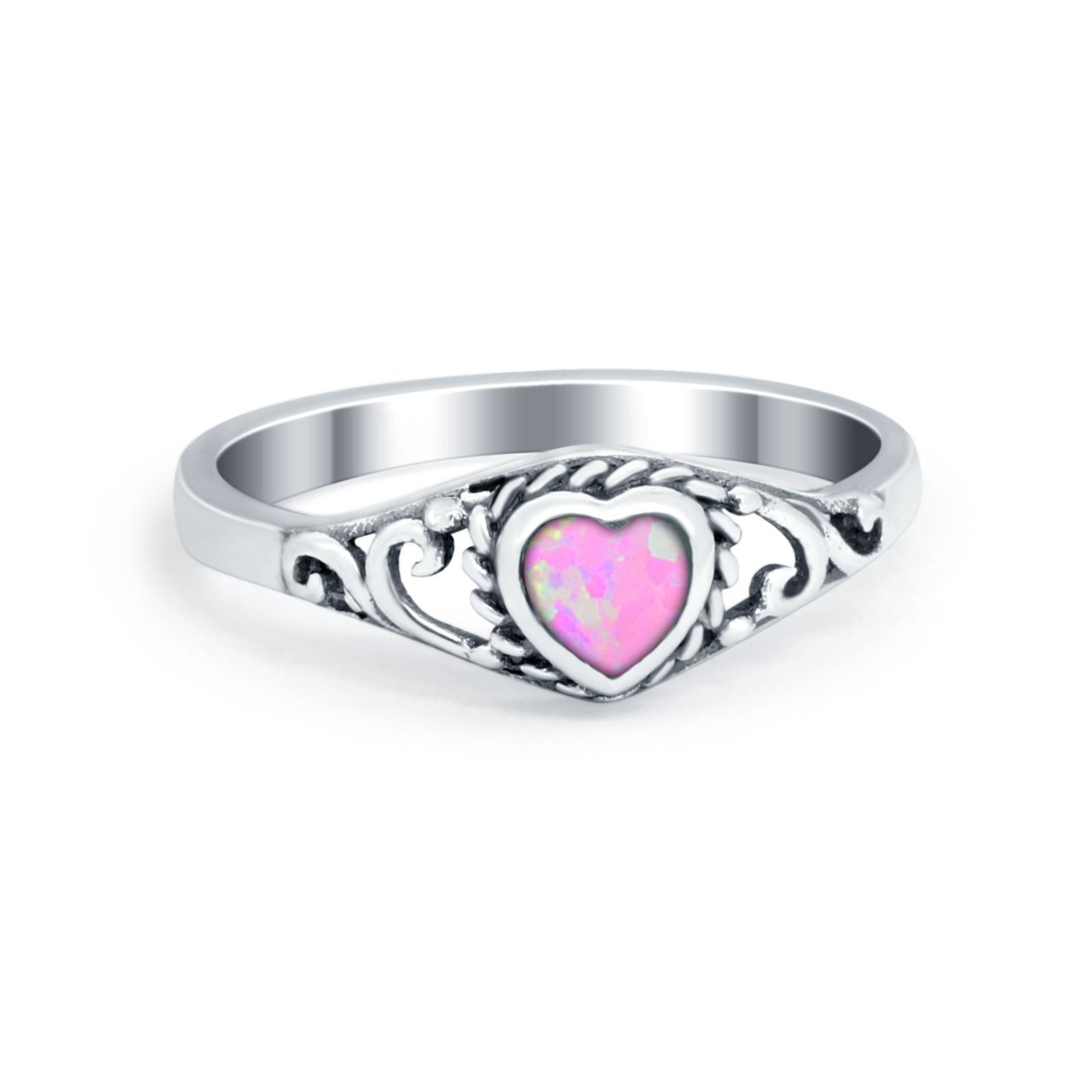 Filigree Heart Ring Oxidzied Simulated Cubic Zirconia 925 Sterling Silver