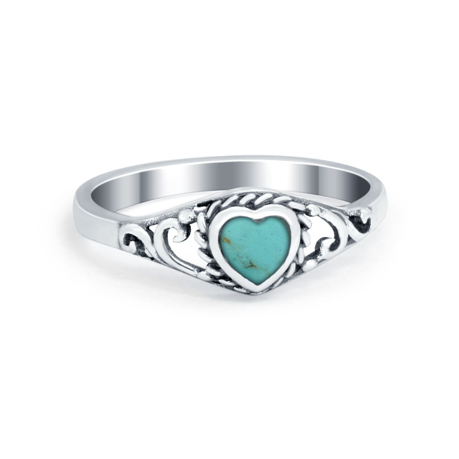 Filigree Heart Ring Oxidzied Simulated Cubic Zirconia 925 Sterling Silver