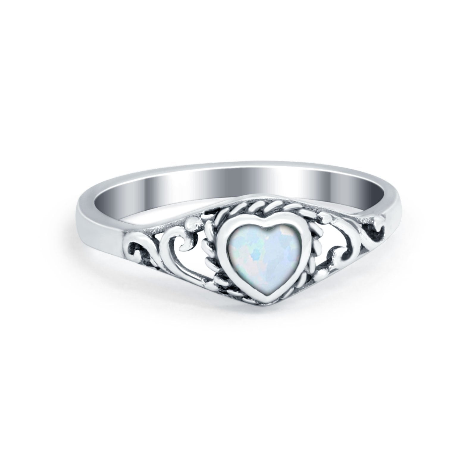Filigree Heart Ring Oxidzied Simulated Cubic Zirconia 925 Sterling Silver