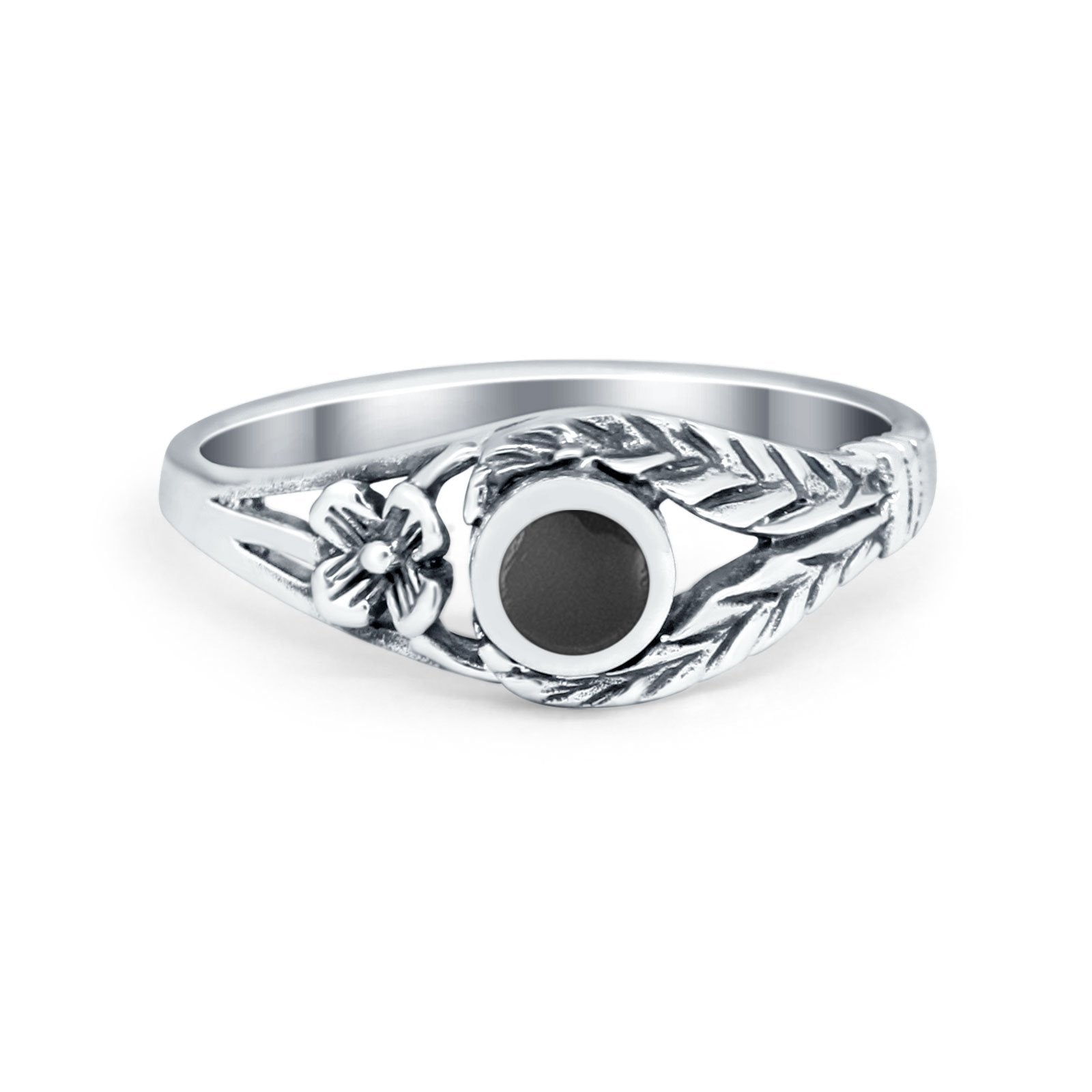 Vintage Antique Style Flower Ring Simulated Cubic Zirconia Round 925 Sterling Silver