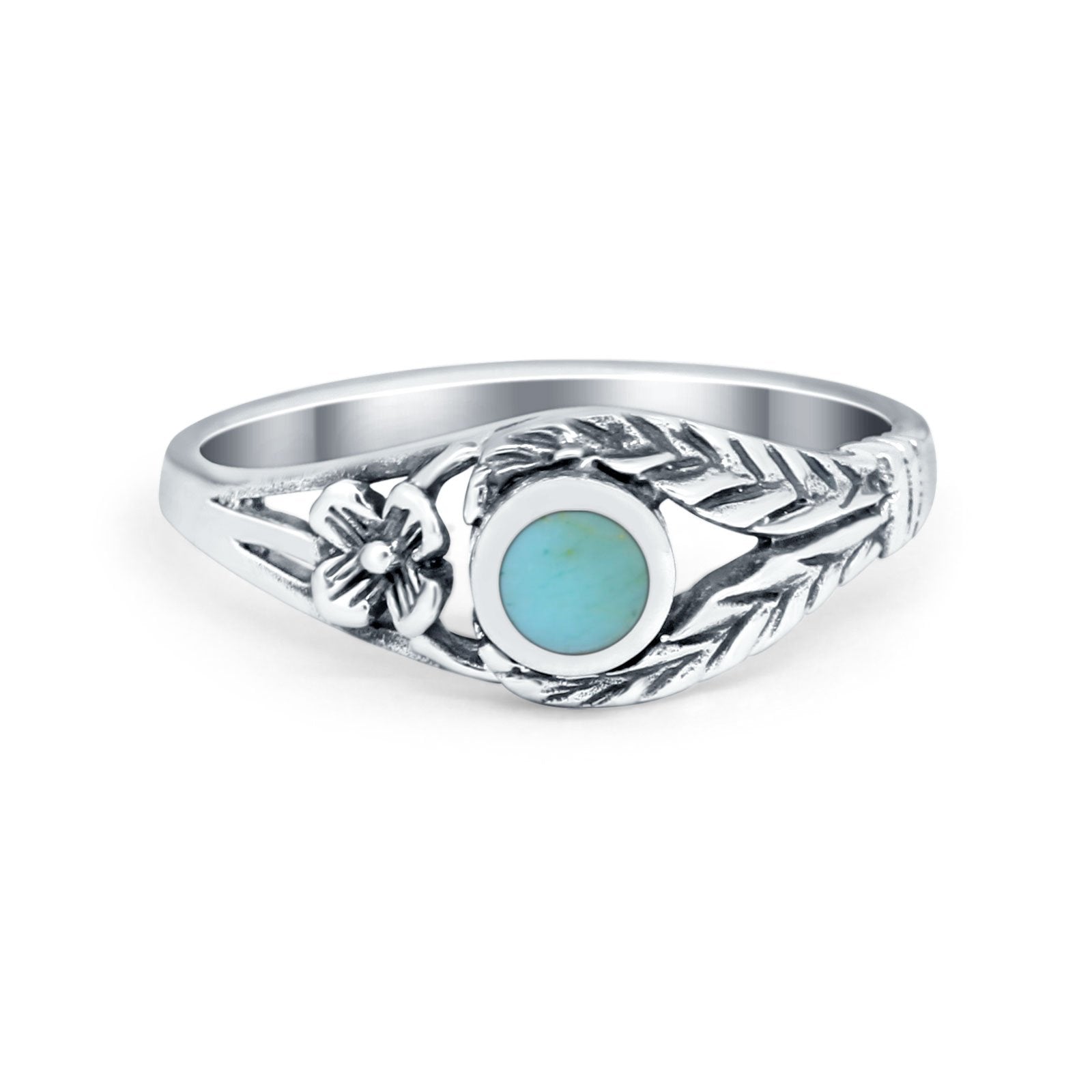 Vintage Antique Style Flower Ring Simulated Cubic Zirconia Round 925 Sterling Silver