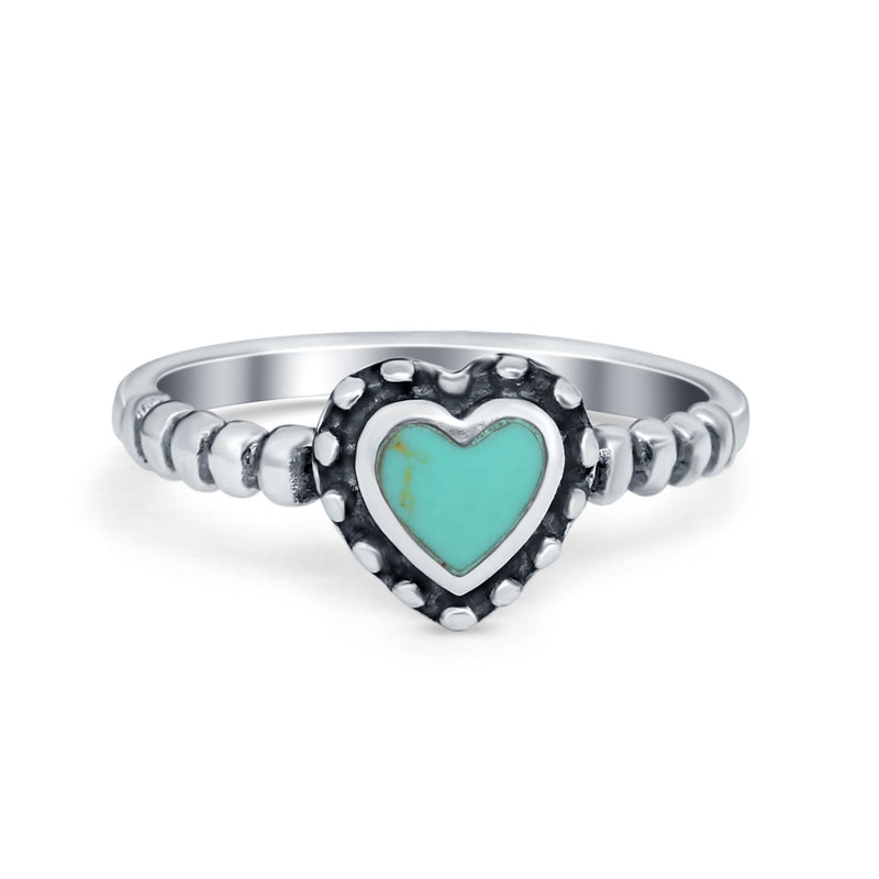 Heart Promise Ring Round Simulated Turquoise Cubic Zirconia Ring 925 Sterling Silver