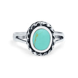 Oval Simulated Turquoise Cubic Zirconia Ring Split Shank Round 925 Sterling Silver