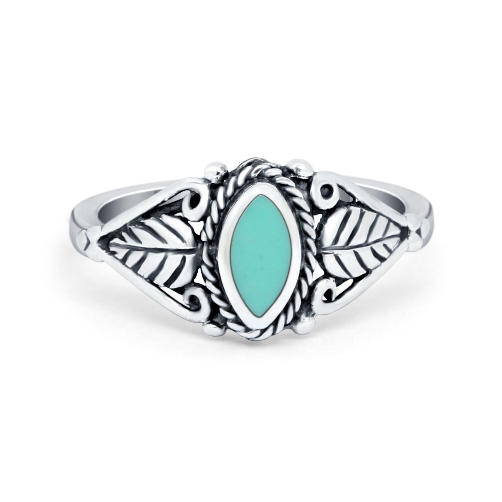 Filigree Marquise Simulated Turquoise Cubic Zirconia Ring 925 Sterling Silver