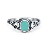 Filigree Oval Simulated Turquoise Cubic Zirconia Ring Round 925 Sterling Silver