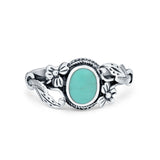 Flower Oval Round Simulated Turquoise Cubic Zirconia Ring 925 Sterling Silver