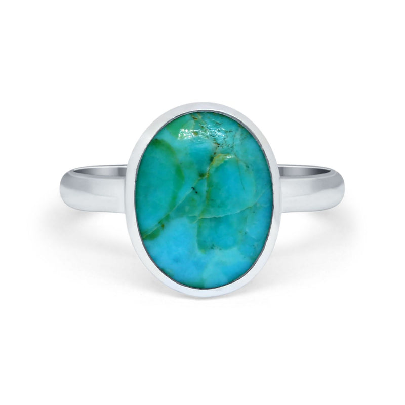 Solitaire Oval Simulated Turquoise Cubic Zirconia Ring Round 925 Sterling Silver